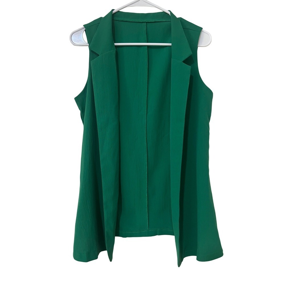 SHEIN Emerald Green Sleeveless Open Front Blazer Vest Notched Lapel Small (1034)